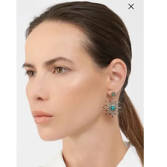 Adornia 14K Yellow Gold Plated Turquoise & Swarovski Crystal Starburst Earrings